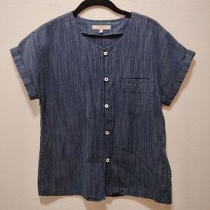 7 For All Mankind Blue Short Sleeve Button Down Top XS